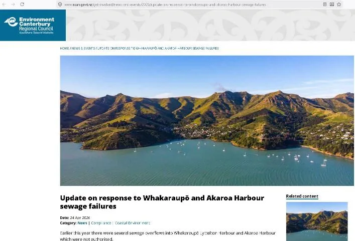 Update on response to Whakaraupō and Akaroa Harbour sewage failures