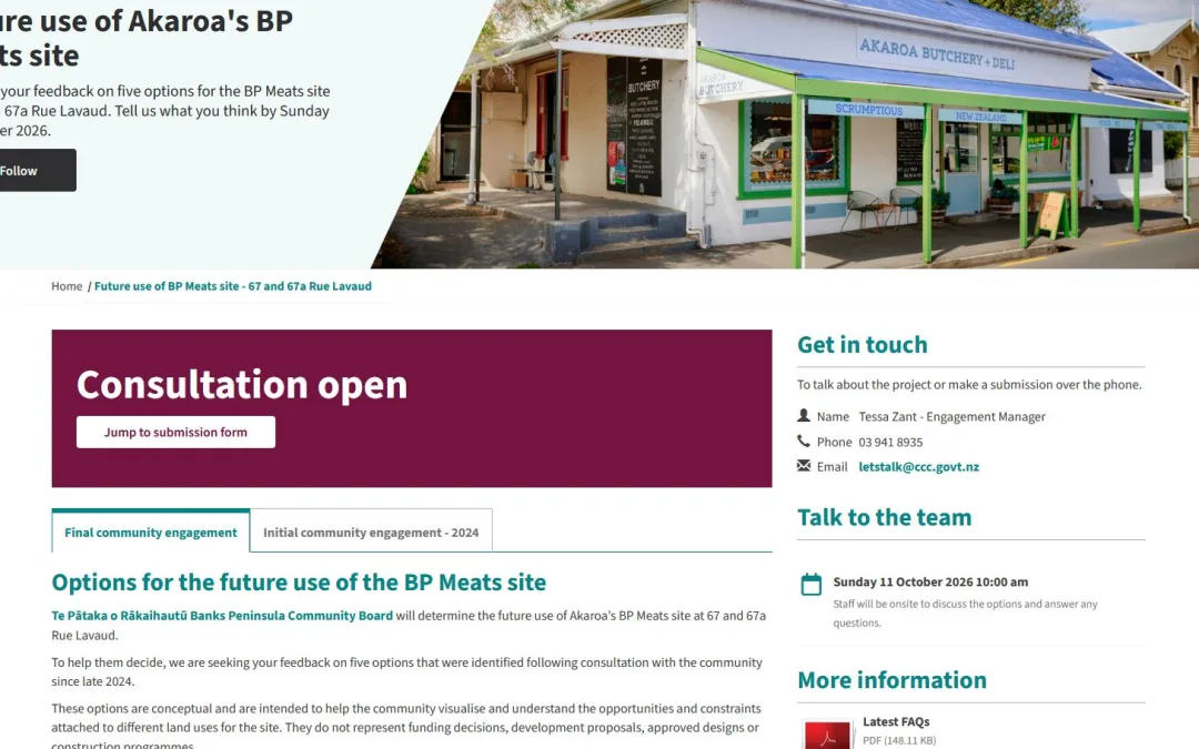 Future of Akaroa’s BP Meats Site Public Consultation 2026